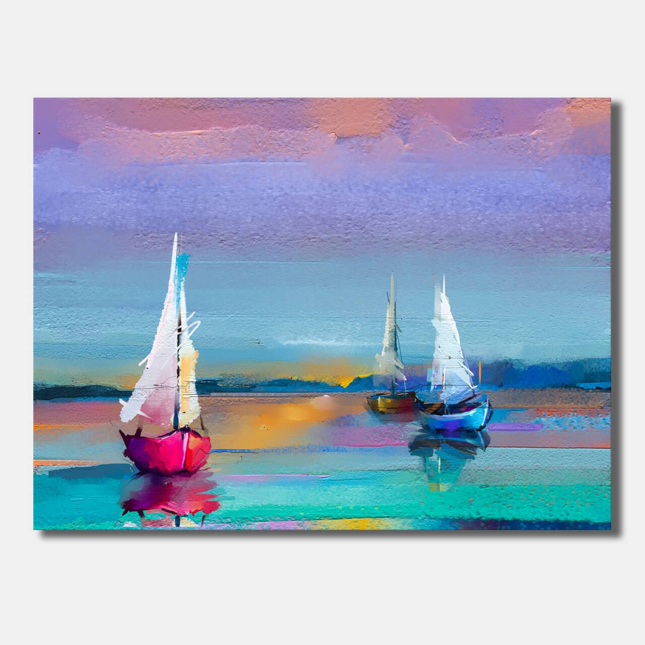 Designart - Impressionist Seascape With Little Ships I - Nautical &#x26; Coastal Canvas Wall Art Print